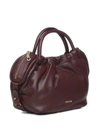 Biasia Leather Bag With Logo In Burgundy