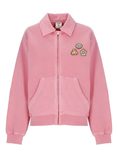 Casablanca Soft Cotton Sweatshirt With Contrasting Patches And Zip Closure In Pink