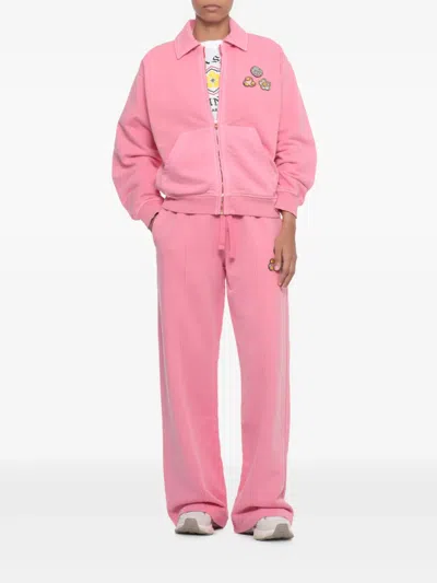 Casablanca Soft Cotton Sweatshirt With Contrasting Patches And Zip Closure In Pink