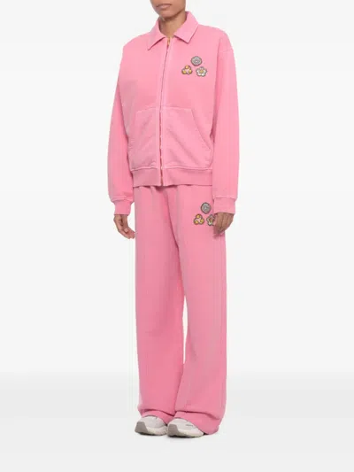 Casablanca Soft Cotton Sweatshirt With Contrasting Patches And Zip Closure In Pink