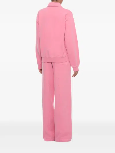 Casablanca Soft Cotton Sweatshirt With Contrasting Patches And Zip Closure In Pink