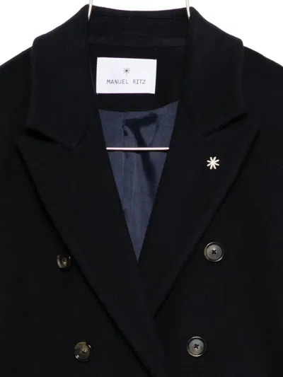 Manuel Ritz Wool-blend Double-breasted Coat In Blue