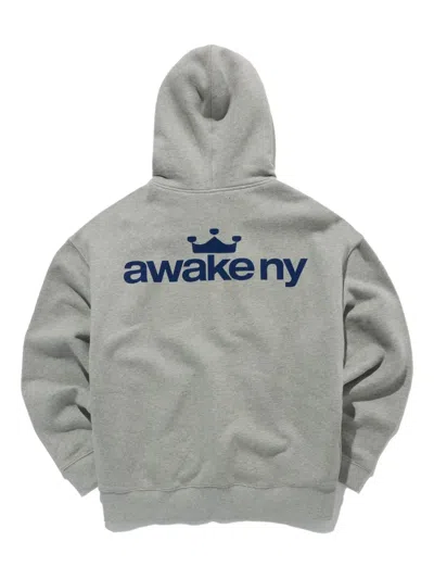 Awake Ny Crown Logo Full-zip Hoodie In Gray