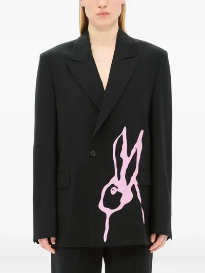 Msgm Rabbit-print Single-breasted Blazer In Black