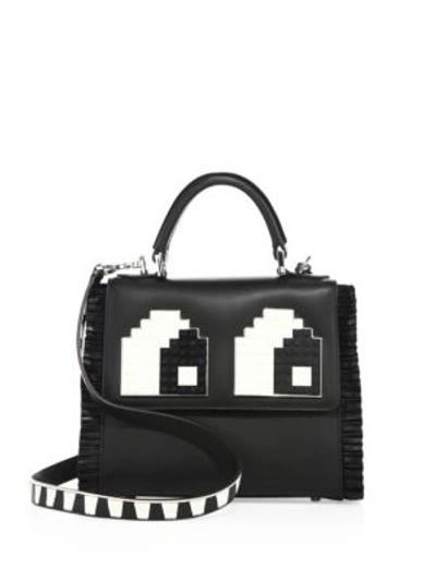 Shop Les Petits Joueurs Mini Alex Eyes Fringed Leather Top-handle Satchel In Black-white