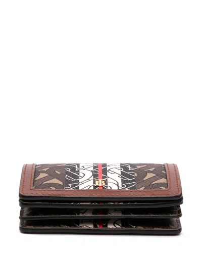 Pre-owned Burberry 2018-2023 Monogram Stripe E-canvas Jessie Tb Wallet On Chain Crossbody Bag In Brown