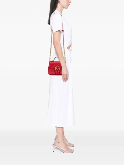 Pre-owned Gucci 2016-2025 Mini Gg Marmont Matelasse Leather Top Handle Bag Satchel In Red