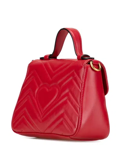 Pre-owned Gucci 2016-2025 Mini Gg Marmont Matelasse Leather Top Handle Bag Satchel In Red