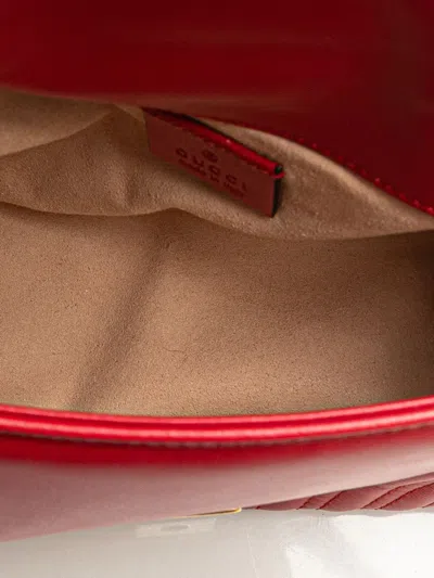 Pre-owned Gucci 2016-2025 Mini Gg Marmont Matelasse Leather Top Handle Bag Satchel In Red