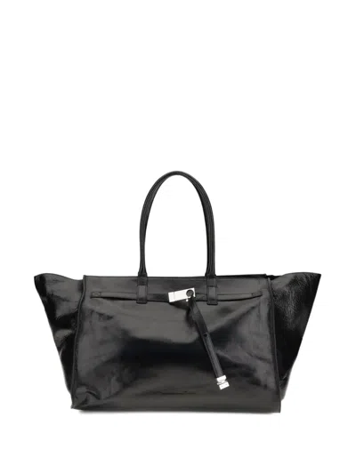 Benedetta Bruzziches Glossy Finish Shoulder Bag With Front Strap In Black