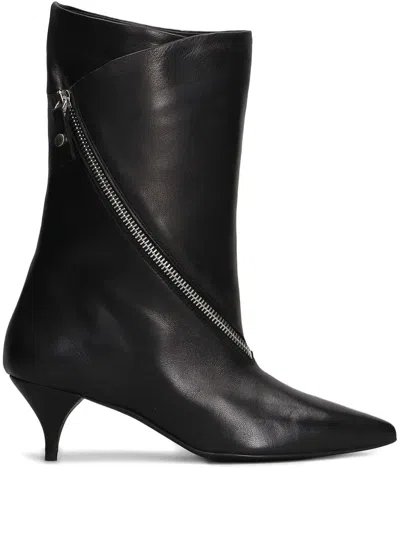 Alchimia High Heels Ankle Boots In Black Leather In Black