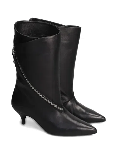 Alchimia High Heels Ankle Boots In Black Leather In Black