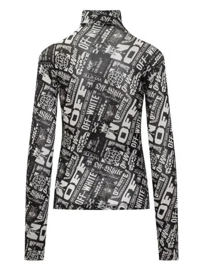 Off-white High Neck Top With All Over Print In Black