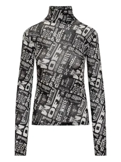 Off-white High Neck Top With All Over Print In Black