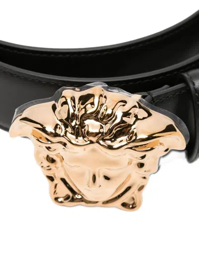 Versace Adjustable Belt Gold-tone Buckle In Brown