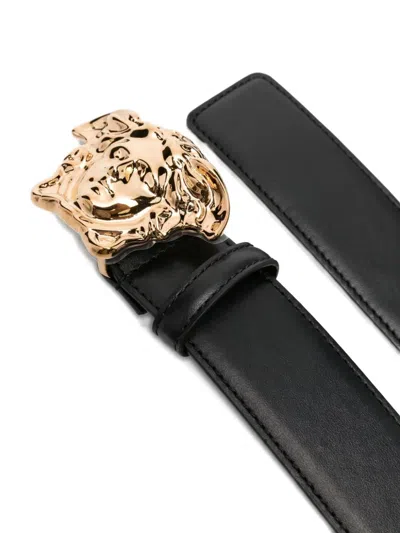 Versace Adjustable Belt Gold-tone Buckle In Brown