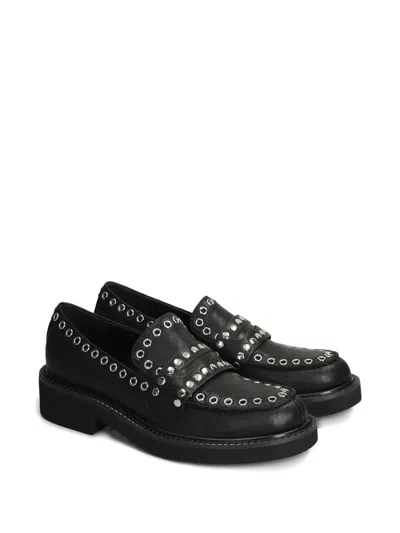 Bibi Lou Eyelet-embellished Loafers In Black