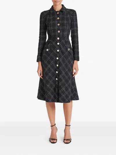 Temperley London Colonel Check-pattern Button Midi Dress In Black