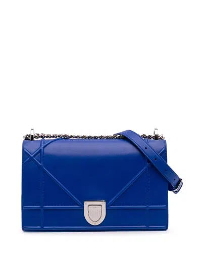 Pre-owned Dior 2016 Medium Lambskin Ama Flap Crossbody Bag In Blue