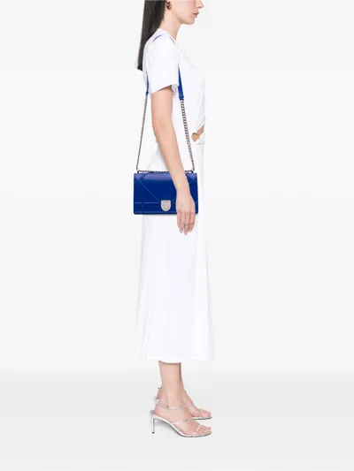 Pre-owned Dior 2016 Medium Lambskin Ama Flap Crossbody Bag In Blue