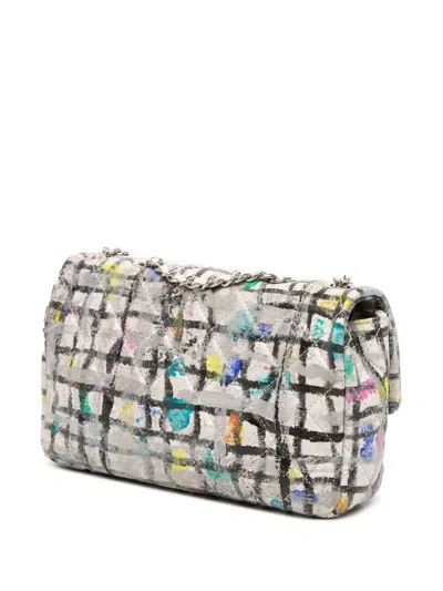 Pre-owned Chanel 2014 Mini Rectangular Calfskin Hand Painted Graffiti Flap Crossbody Bag In White