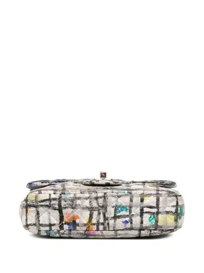 Pre-owned Chanel 2014 Mini Rectangular Calfskin Hand Painted Graffiti Flap Crossbody Bag In White