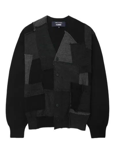 Comme Des Garçons Homme Deux Black Worsted Wool Jersey Patchwork Cardigan In Black