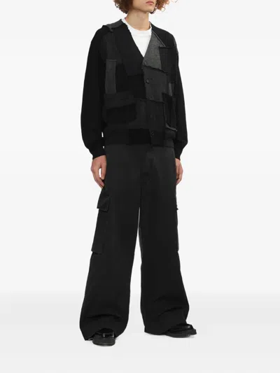 Comme Des Garçons Homme Deux Black Worsted Wool Jersey Patchwork Cardigan In Black