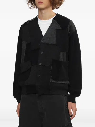 Comme Des Garçons Homme Deux Black Worsted Wool Jersey Patchwork Cardigan In Black