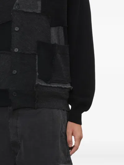 Comme Des Garçons Homme Deux Black Worsted Wool Jersey Patchwork Cardigan In Black