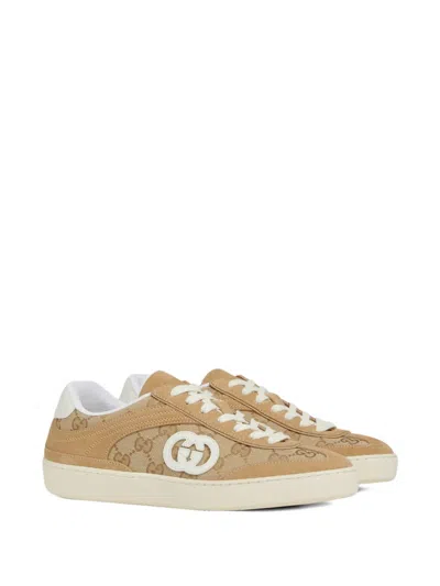 Gucci Beige G75 Sneaker In Suede And Gg Fabric Women In Brown
