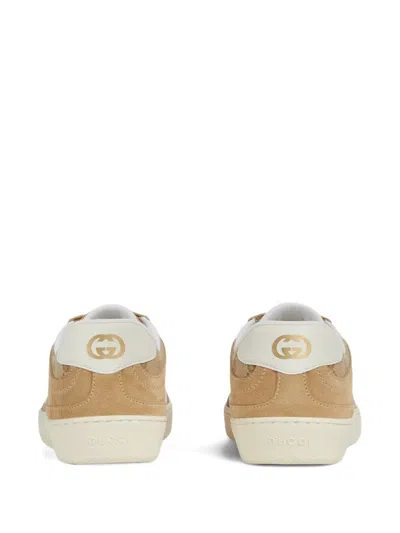 Gucci Beige G75 Sneaker In Suede And Gg Fabric Women In Brown