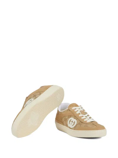 Gucci Beige G75 Sneaker In Suede And Gg Fabric Women In Brown