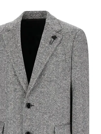 Lardini Herringbone Button-up Coat In Gray