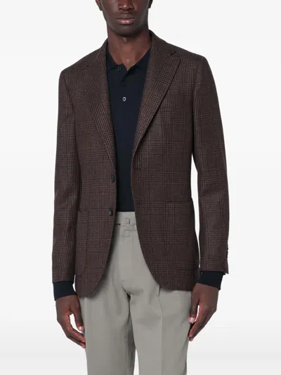 Santaniello Brown Jacket In Prince Of Wales Check In Brown