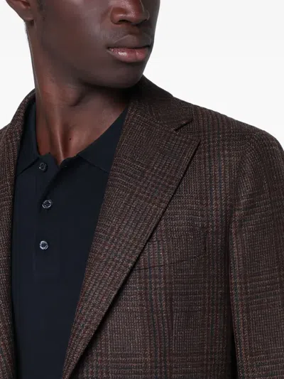Santaniello Brown Jacket In Prince Of Wales Check In Brown