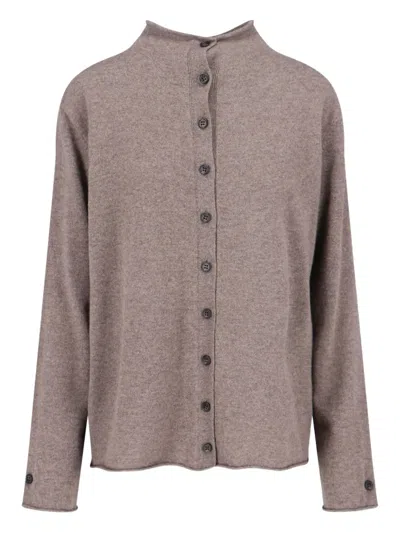 Lisa Yang Button-up Brown Sweater With Fine Knit Texture In Brown