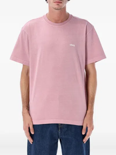 Obey Lowercase Pigment Dyed Cotton T-shirt In Pink