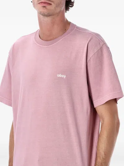 Obey Lowercase Pigment Dyed Cotton T-shirt In Pink