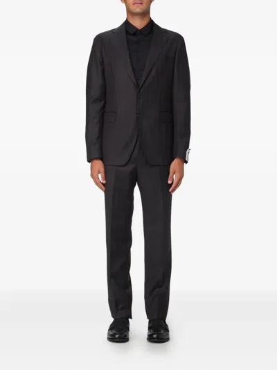 Tagliatore Brown Striped Singlebreasted Wool Suit In Black