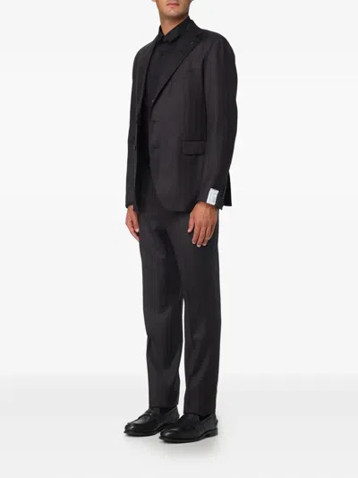 Tagliatore Brown Striped Singlebreasted Wool Suit In Black