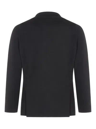 Lardini Black Single-breasted Jacket With Notched Revers And Floral Pin Detail On The Front In Wool Man In Black