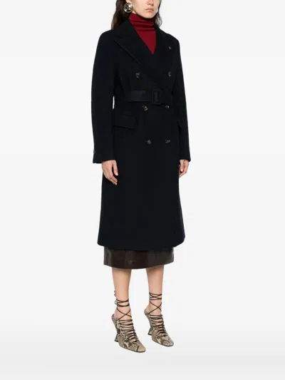 Manuel Ritz Belted Double-breasted Coat In Blue