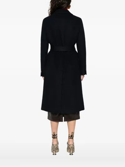 Manuel Ritz Belted Double-breasted Coat In Blue