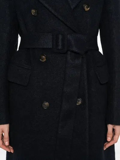 Manuel Ritz Belted Double-breasted Coat In Blue