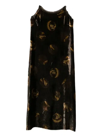 Uma Wang Abstract-pattern Midi Dress In Brown