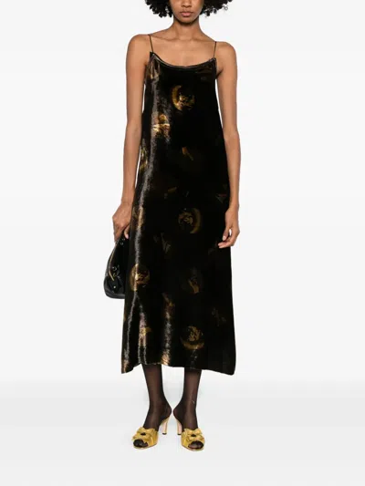 Uma Wang Abstract-pattern Midi Dress In Brown
