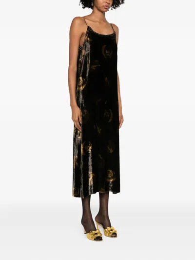 Uma Wang Abstract-pattern Midi Dress In Brown