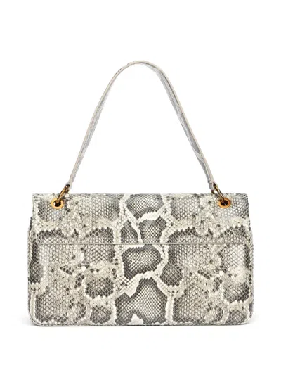 Roberto Cavalli Rock Python Print Chain Shoulder Bag In Gray