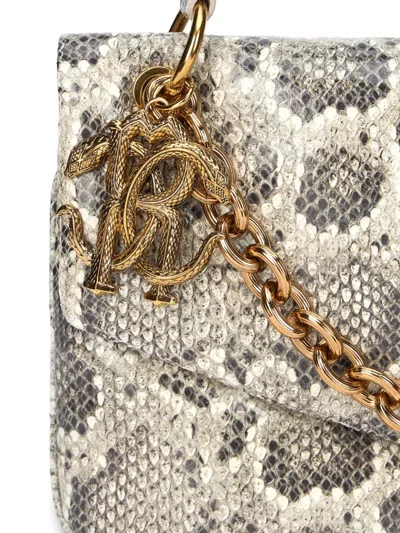 Roberto Cavalli Rock Python Print Chain Shoulder Bag In Gray